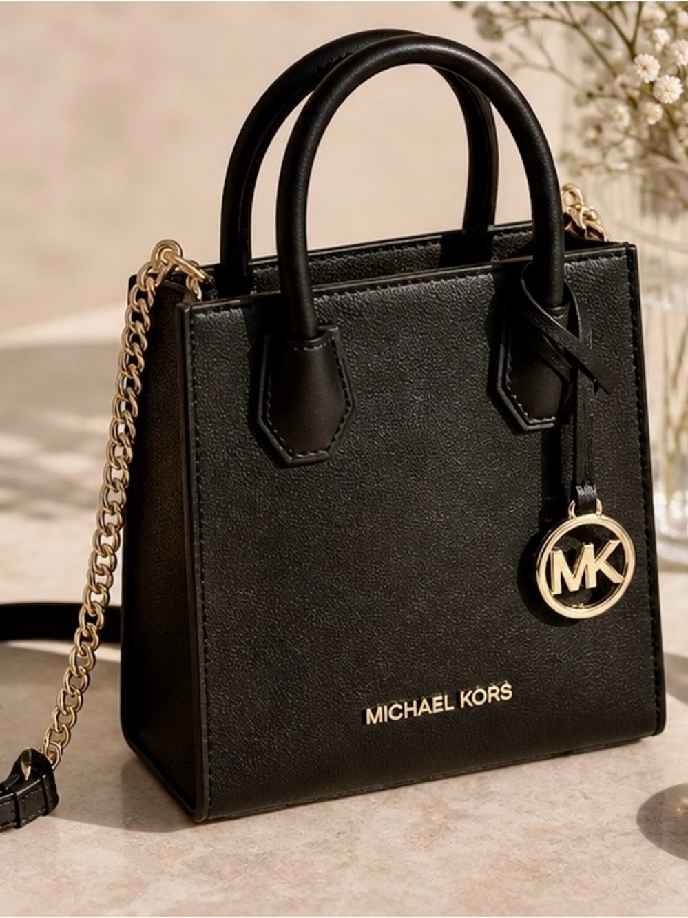 Michael Kors Mini Tote Crossbody Black NWT | Gold Hardware | Structured Luxe